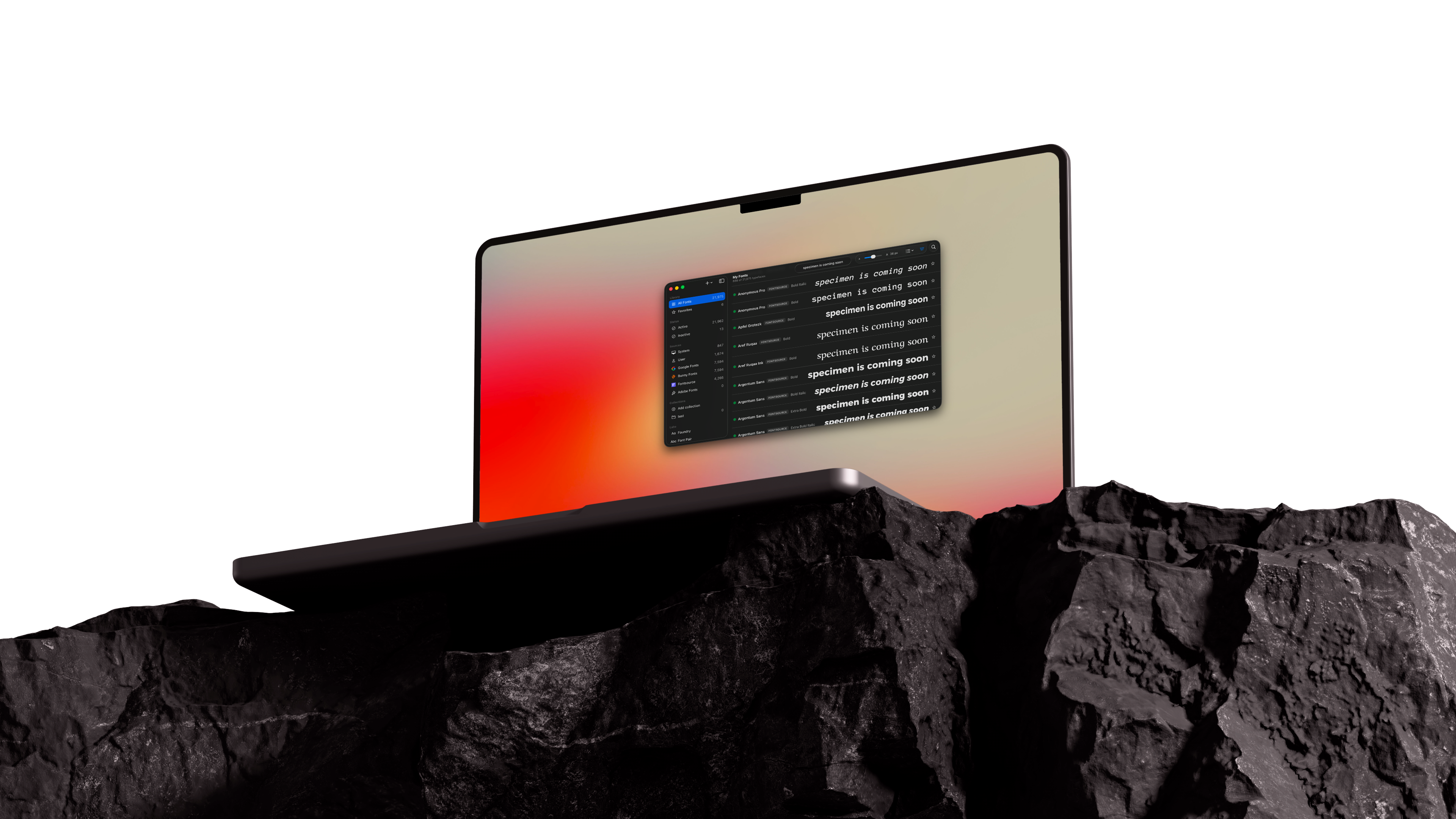 Specimen app running on MacBook